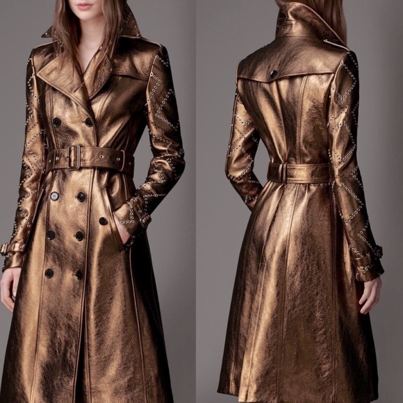Burberry Prorsum Jackets & Blazers - Burberry Prorsum Bronze/Gold Eyelet, Grommet Leather Trench Car Coat EUR 42/US 6